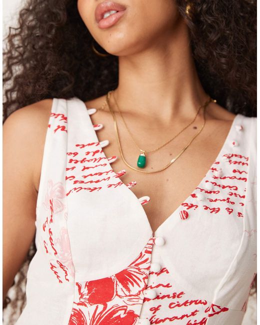 Robe boutonnée courte à col v et taille basse - imprimé à fleurs rouges ASOS en coloris Pink