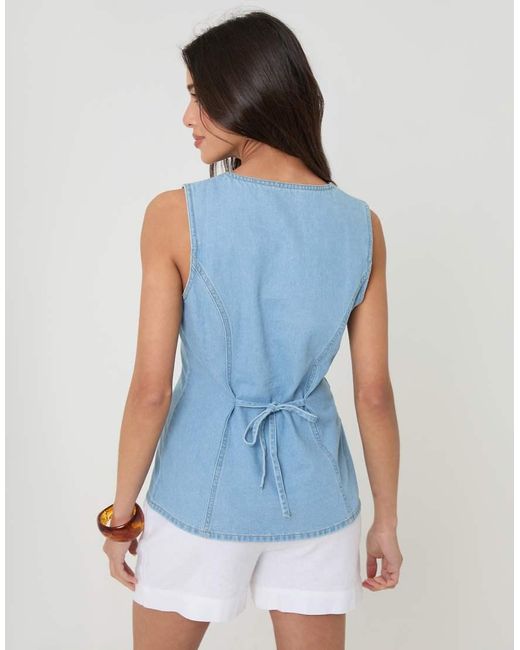 Threadbare Blue Denim Longline V-Neck Waistcoat