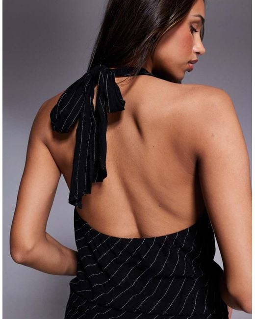 River Island Black Striped Halterneck Top Co-Ord