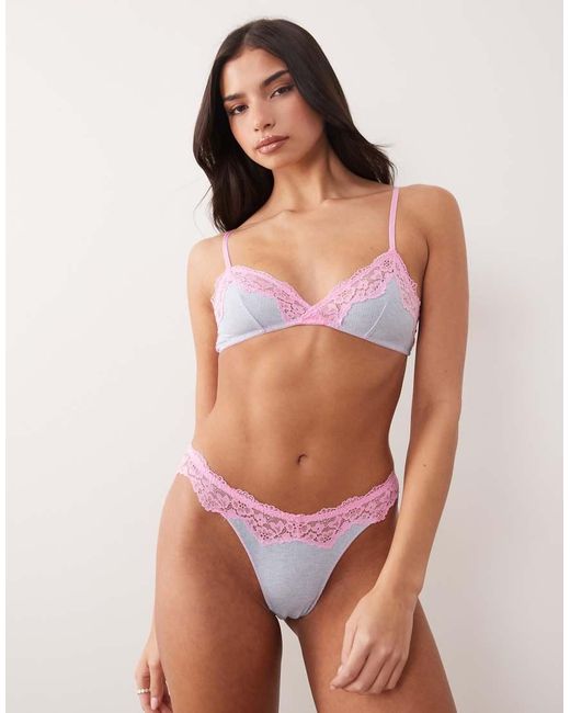 ASOS Multicolor Carmen Rib Triangle Bra With Lace Trim