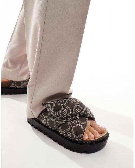 ASOS Brown Puffer Cross Strap Sandals for men