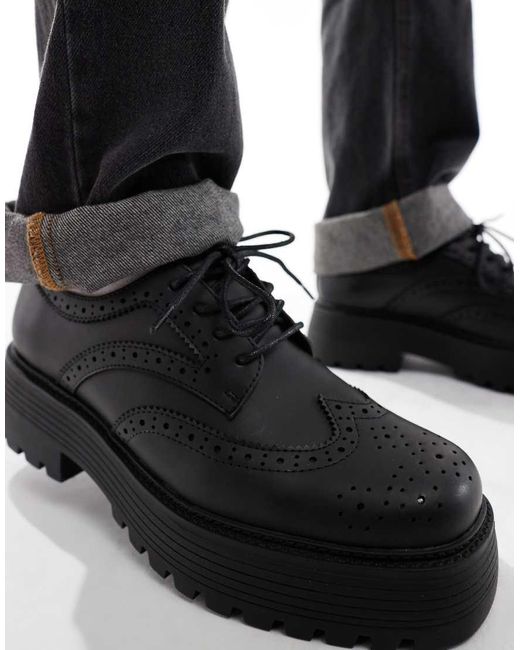 ASOS Black Chunky Lace Up Brogue Shoes for men