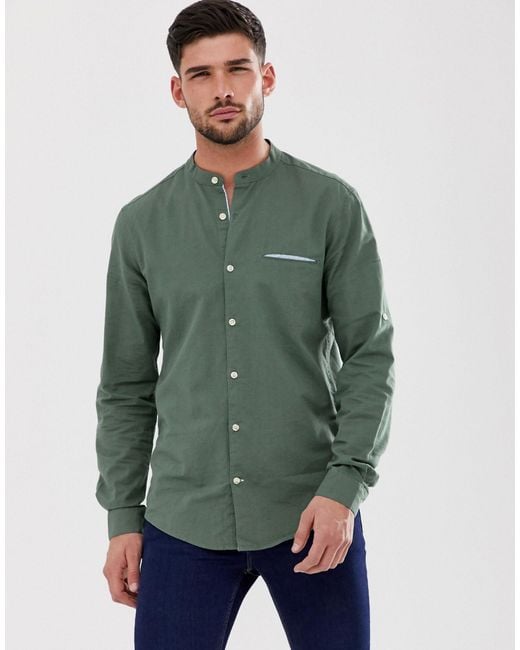 Pull&Bear Overhemd Zonder Kraag in het Groen voor heren | Lyst NL