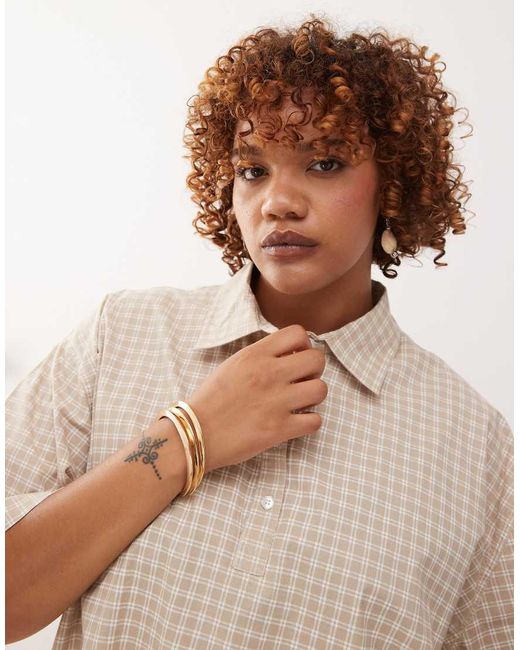 Collusion Natural Plus Check Pleated Skirt Shirt Dress