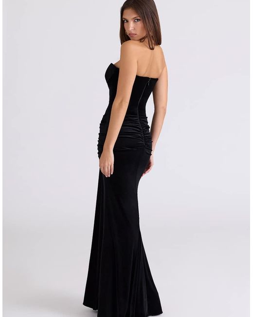House Of Cb Black Vienne Velvet Deep Plunge Maxi Gown