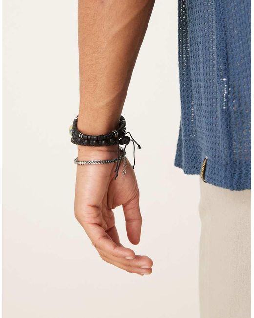 Confezione Da 4 Bracciali Da Festival Con Catenina E Perline Neri di ASOS in Blue da Uomo