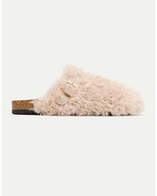 Boux Avenue Natural Teddy Fleece Clog Mule Slippers Adjustable Strap Loungewear