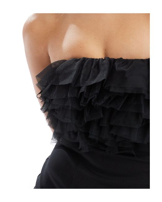 & Other Stories Black Stretch Pencil Mini Dress With Tulle Bodice