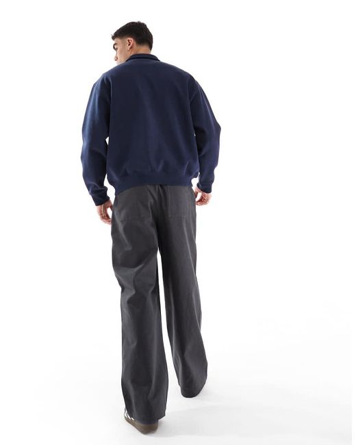 Chino Extra Ampi A Pieghe Antracite Con Cintura di ASOS in Blue da Uomo