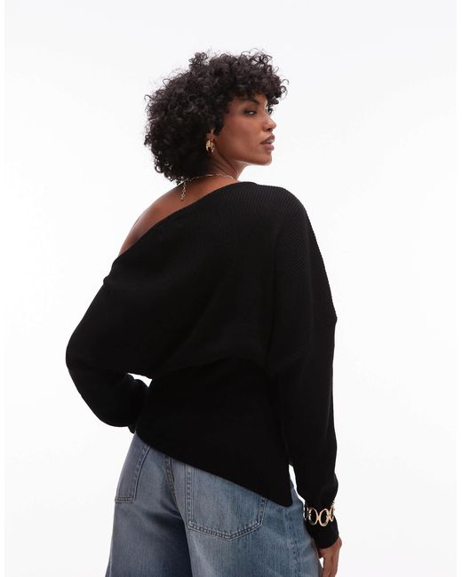TOPSHOP Black Off The Shoulder Knitted Top