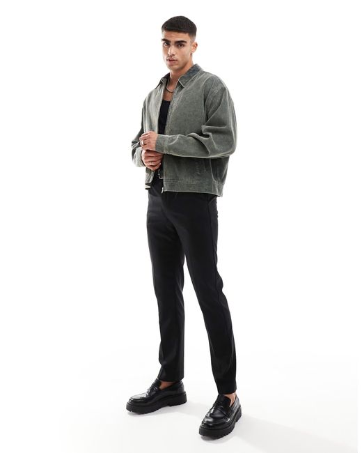 ASOS Gray Oversized Cord Harrington Jacket With Heavy Wash for men