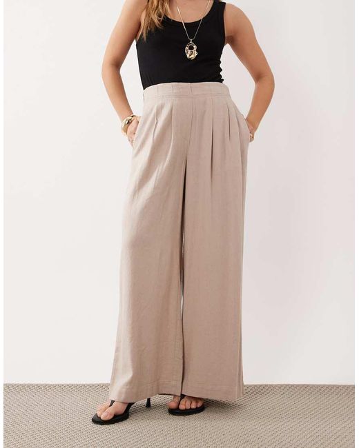 Nobody's Child Petite Natural Silsoe Linen Blend Elasticated Waist Wide Leg Pants