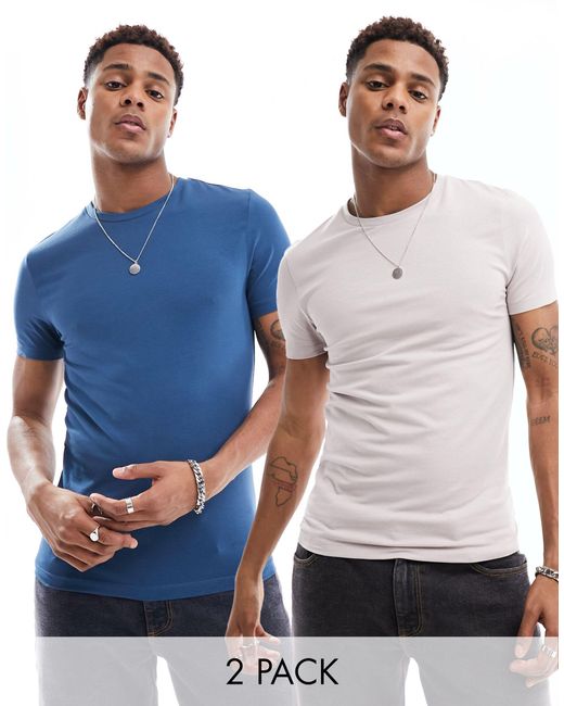 ASOS Blue 2 Pack Muscle Fit T-shirts for men