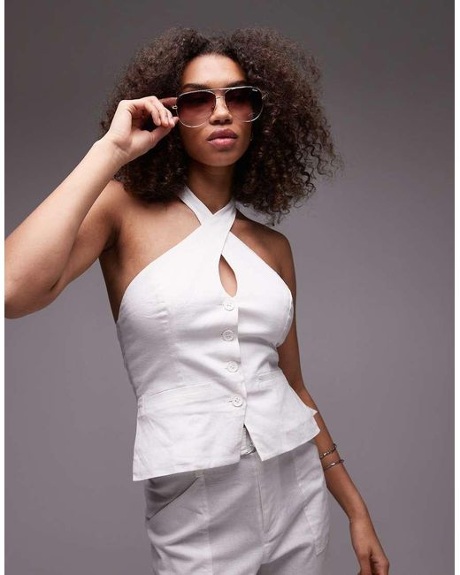 Top Con Cuello Halter Cruzado De Lino De (Parte De Un Conjunto) emory park de color Purple