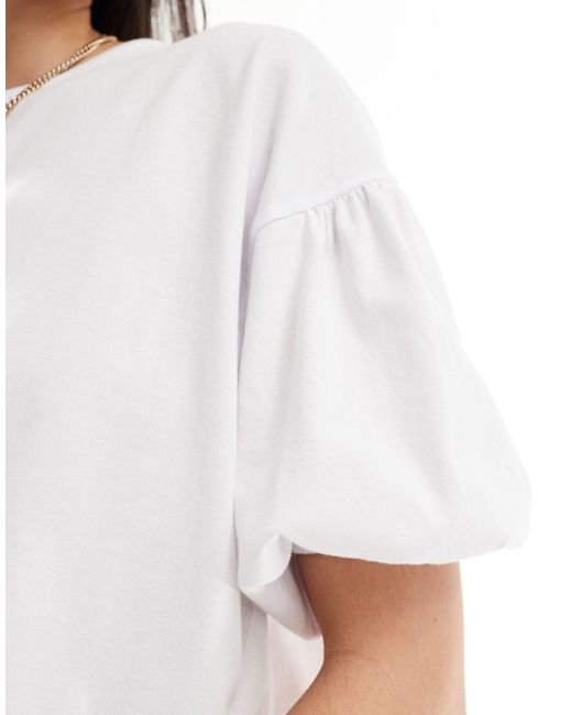 T-shirt à manches bouffantes et ourlet boule - ivoire ASOS en coloris White