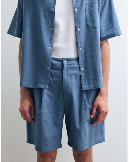 ASOS COLLECTIVE Blue Cotton Shorts With Linen for men