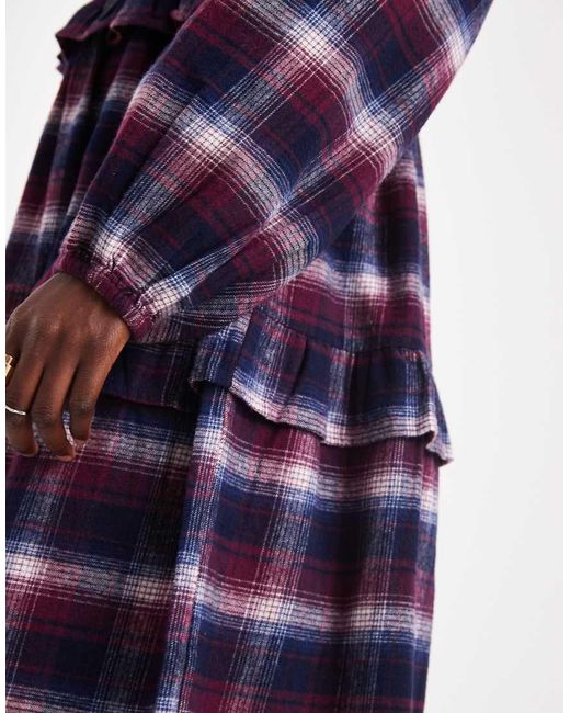 Native Youth Blue Brushed Plaid Midaxi Dress