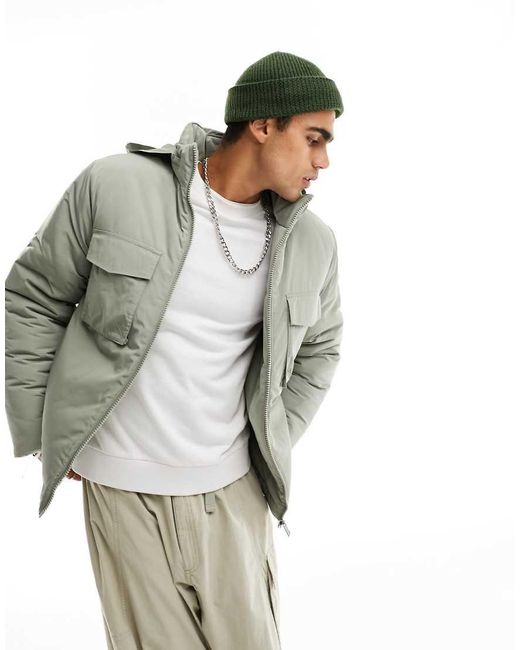 ASOS Gray Utility Puffer Jacket for men