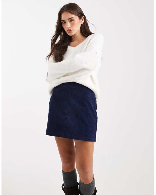 Threadbare Blue Cotton Cord Mini Skirt