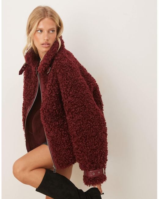 Amy Lynn Red Textu Faux Fur Aviator Coat