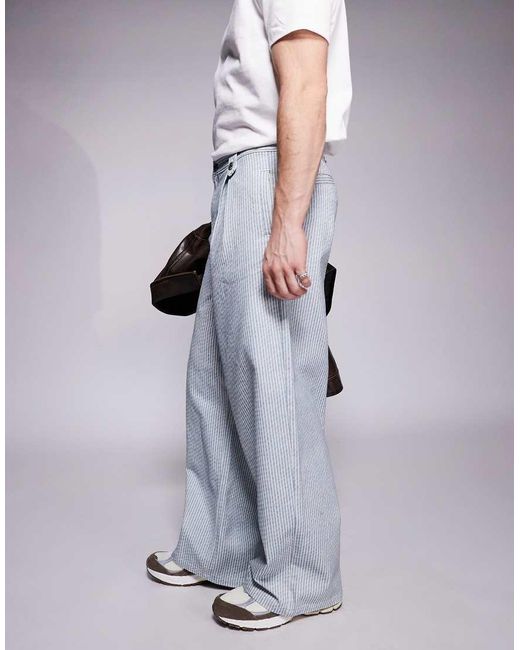 ASOS Purple Premium Pleated Pinstripe Trouser for men