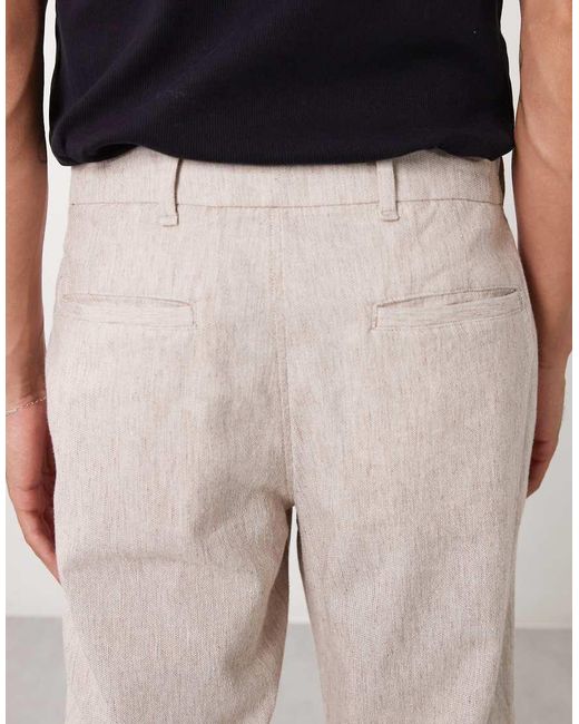 Abercrombie & Fitch Gray Cotton Linen Blend Relaxed Straight Fit Smart Trousers for men