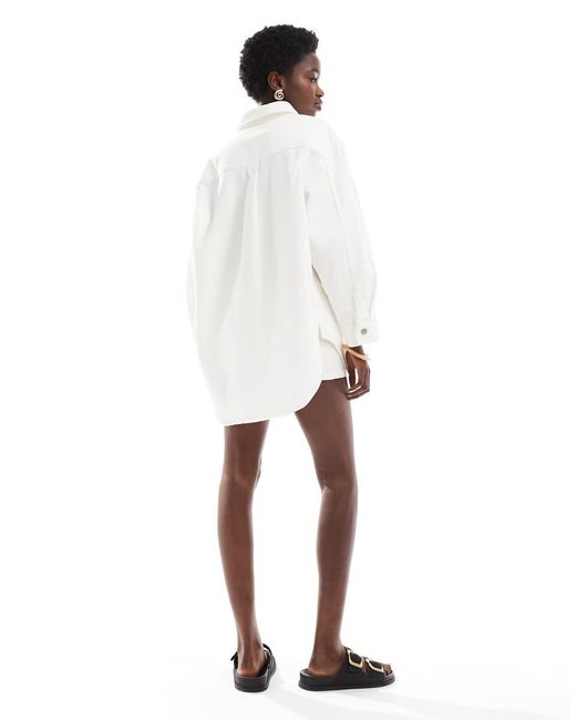 Miss Selfridge White Oversized Button Up Mid Wash Denim Shirt Dress