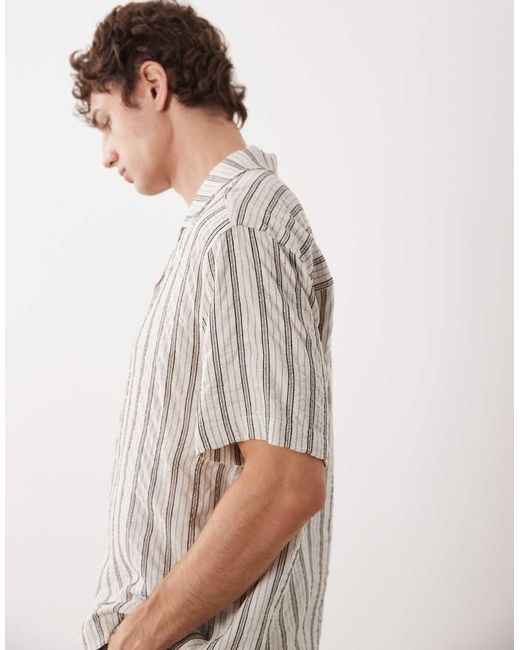 ASOS White Relaxed Revere Textured Stripe Shirt for men