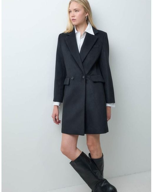 Mango Blue Wool Mix Tailored Midi Coat