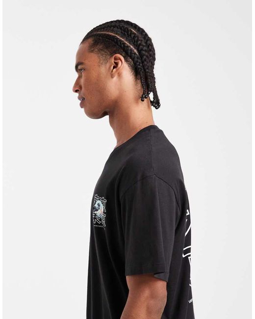 Camiseta Negra Extragrande Con Estampado Trasero Japonés De JJ Rebel de hombre de color Black