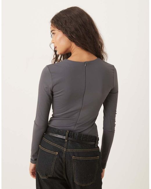 Glamorous Gray V-Neck Long Sleeve Bodysuit