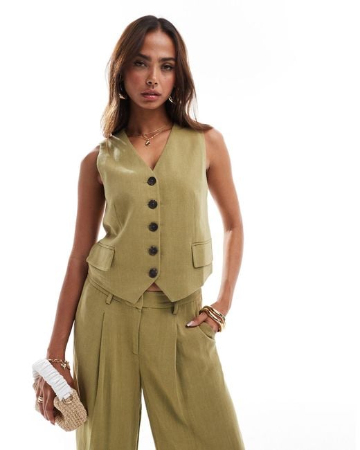Vero Moda Green Linen Touch Waistcoat
