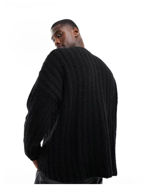 ASOS Black Oversized Open Knit Fluffy Rib Jumper for men