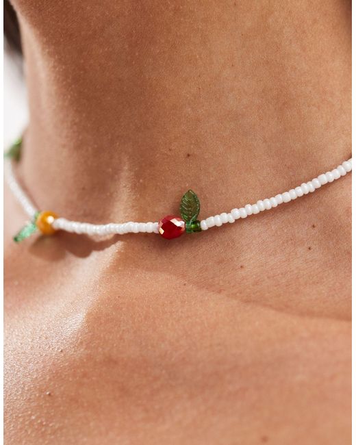 ASOS Natural Faux Pearl Necklace With Beaded Fruit Design