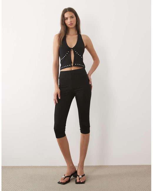 New Look Black Stud Trim Halter Top