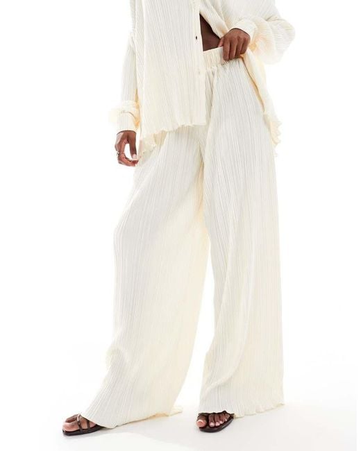 4th & Reckless White Plisse Elasticated Waist Wide Leg Pants