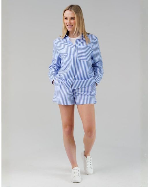French Connection Blue Cotton Striped Elasticated Waist Shorts
