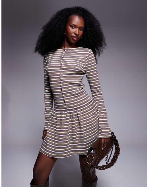ASOS Gray Drop Waist Button Through Dress