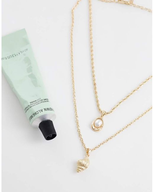 ASOS White 2 Pack Faux Pearl And Conch Shell Pendant Necklacein for men