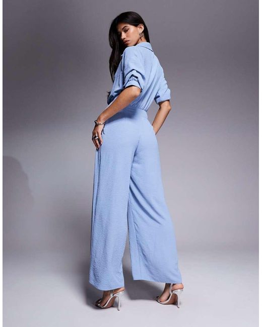 Tuta Jumpsuit A Fondo Ampio Drappeggiata Con Colletto di ASOS in Blue