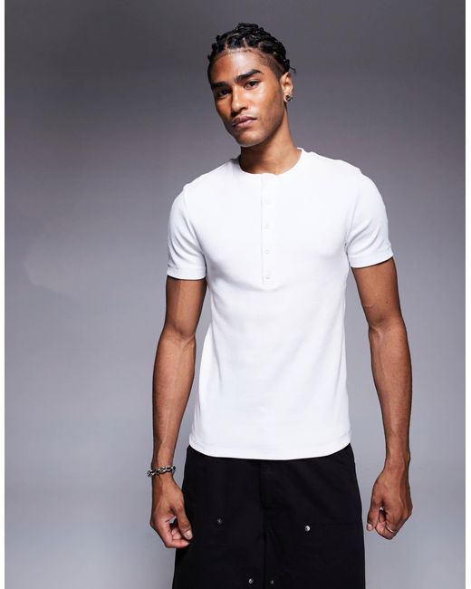 ASOS – geripptes, körperbetontes t-shirt in White für Herren