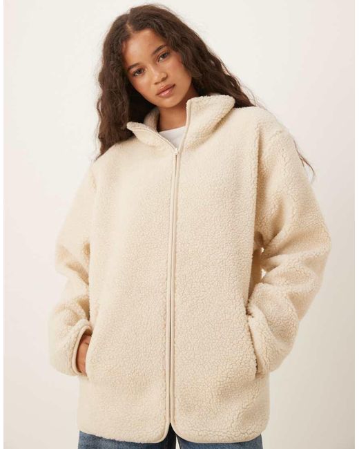 ASOS Natural Borg Zip Through Fleece
