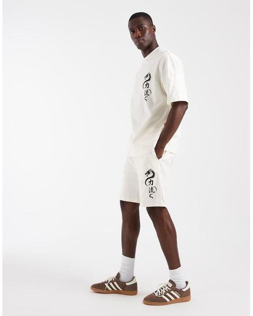 River Island White Japanese T-shirt And Shorts Set for men