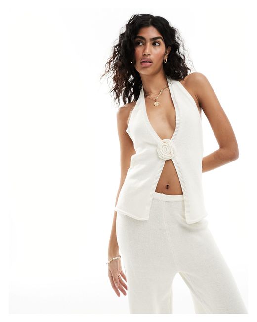 4th & Reckless White Maribel Fine Gauge Knit Beach Top Co-ord