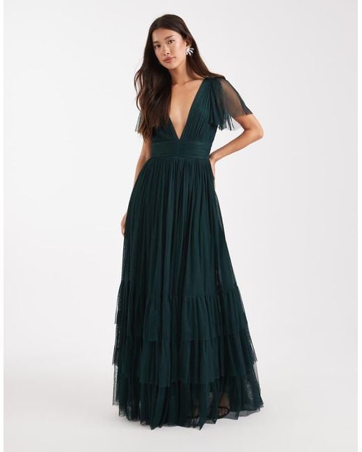 LACE & BEADS Blue Bridesmaid Maxi Dress