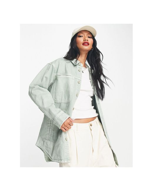 Madewell Pocket Shirt Jacket in Green (White) | Lyst