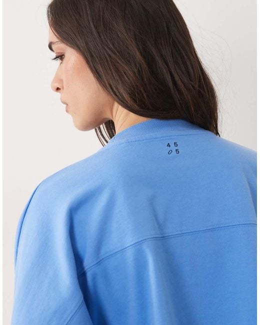 4505 Blue Heavyweight Cotton Drop Shoulder Cropped Long Sleeve T-Shirt