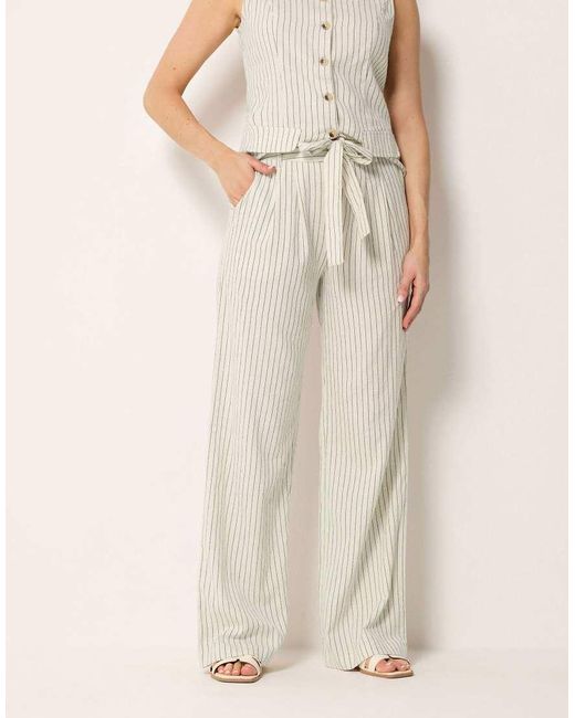 Long Tall Sally Natural Pinstripe Wide Leg Trousers