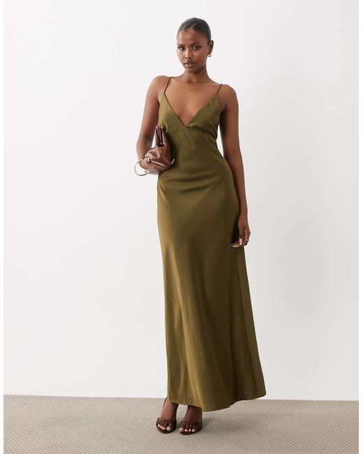 ASOS Green Satin Cami Maxi Dress With Bow Back