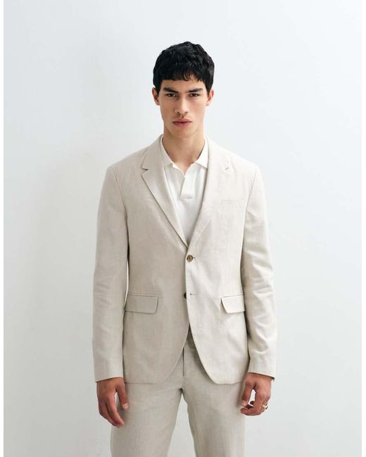Jack & Jones Natural Premium Co-ord Linen Blend Slim Suit Jacket for men